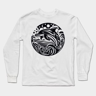 Majestic Ocean Waves Dolphin Leap Silhouette Long Sleeve T-Shirt